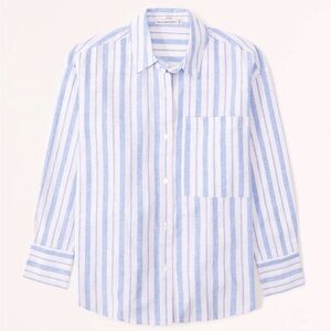 Linen Blue and White Striped Button-Up Shirt